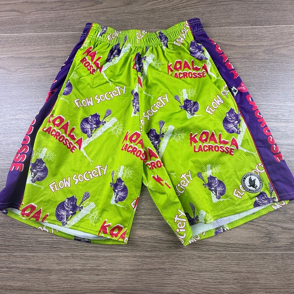 Flow Society Koala Lacrosse Shorts Kids Green Purple Mesh Athletic Size XL